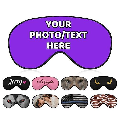 AMAPARK AMAPARK Custom Sleep Mask Add Your Own Design Personalized Photo Text Logo Soft Sleeping Masks for Men Women Wedding Anniversary Customized Gift, Blue Violet