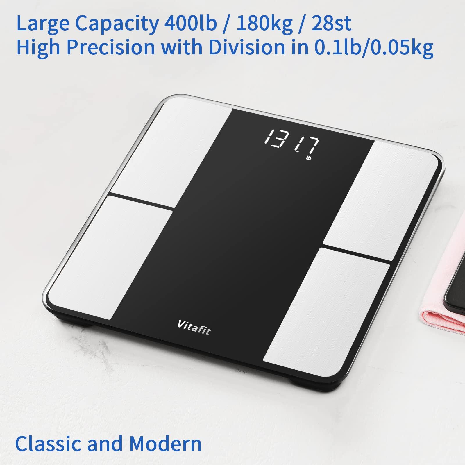 Vitafit Vitafit Smart Body Fat Weight Scale for Body Composition Monitors, Weighing Professional Since 2001,Digital Wireless Bathroom Scale for BMI Fat Water Muscle Sync App, 400lb, Black