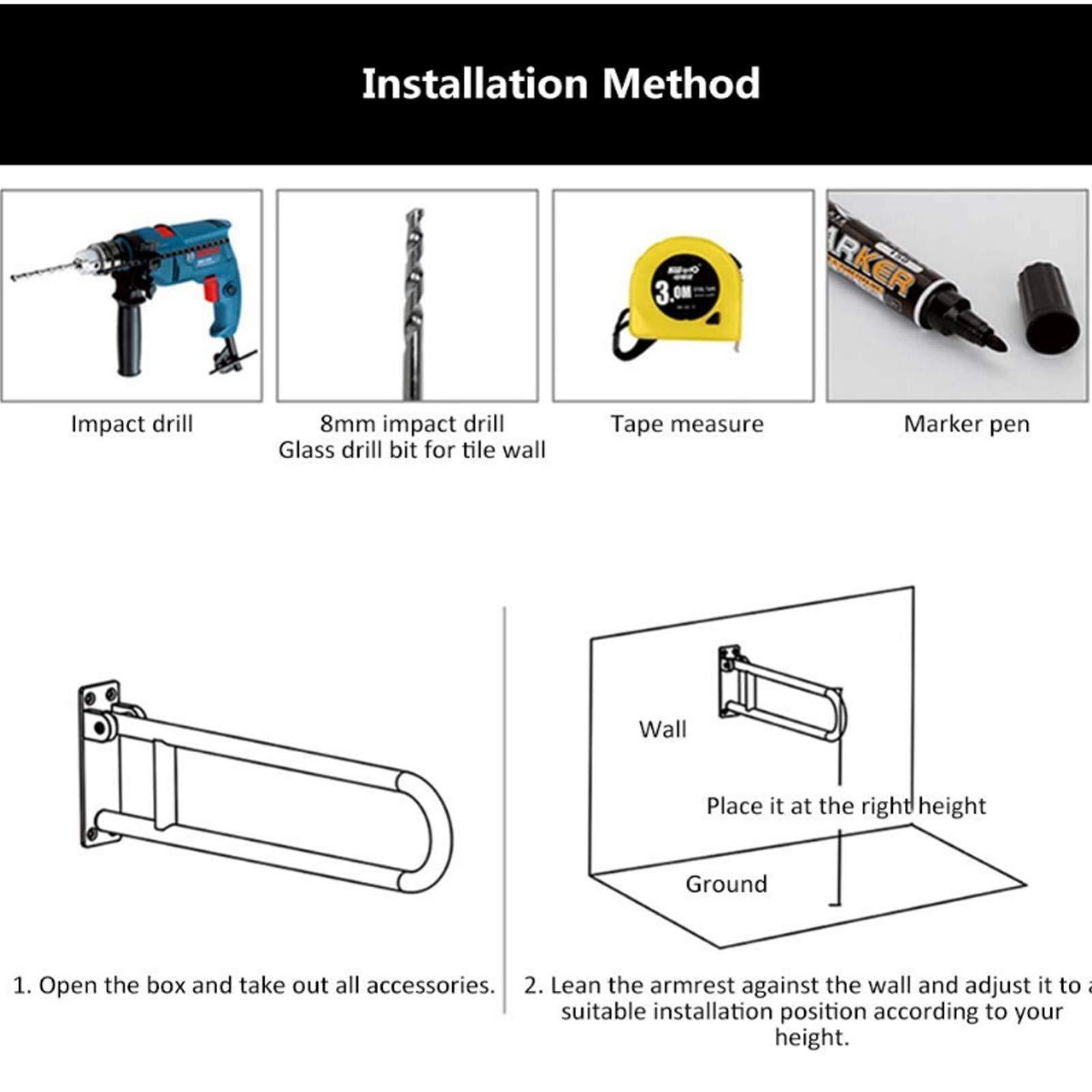WeBert Bathroom Grab Rails,Shower Handicap Grab Bars, Shower Handles for Elderly, Disabled Flip-up Bathroom Grab Bar Toilet Handrails Hand Grips Handle Shower Assist Aid, Length 60 Cmblack (Color : Black)