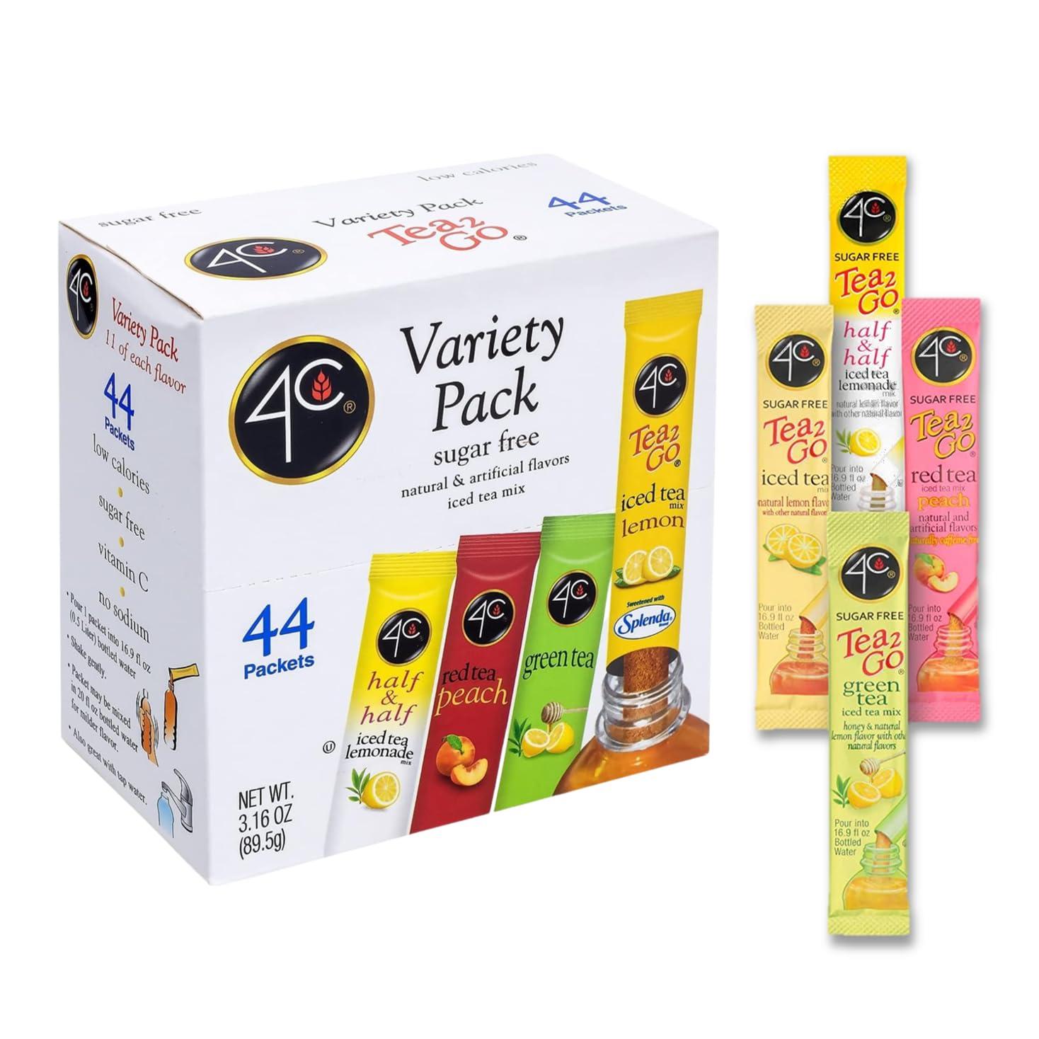 4C 4C Powder Drink Mix Packets, Iced Tea Variety 1 Pack, 44 Count, Singles Stix On the Go, Refreshing Sugar Free Water Flavorings