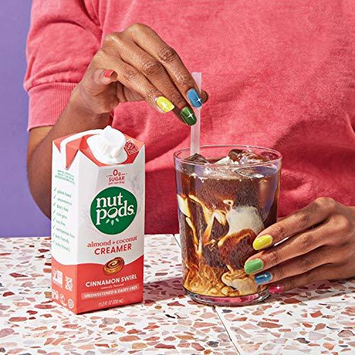 nutpods nutpods Non Dairy Coffee Creamer Bundle: a 4 pack of French Vanilla creamer and a 3 pack of Cinnamon Swirl creamer.