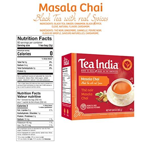 Tea India Tea India Masala Chai Tea Flavorful Blend Of Black Tea & Natural Ingredients Strong Full-Bodied Traditional Indian Caffeinated Tea 80 Round Teabags