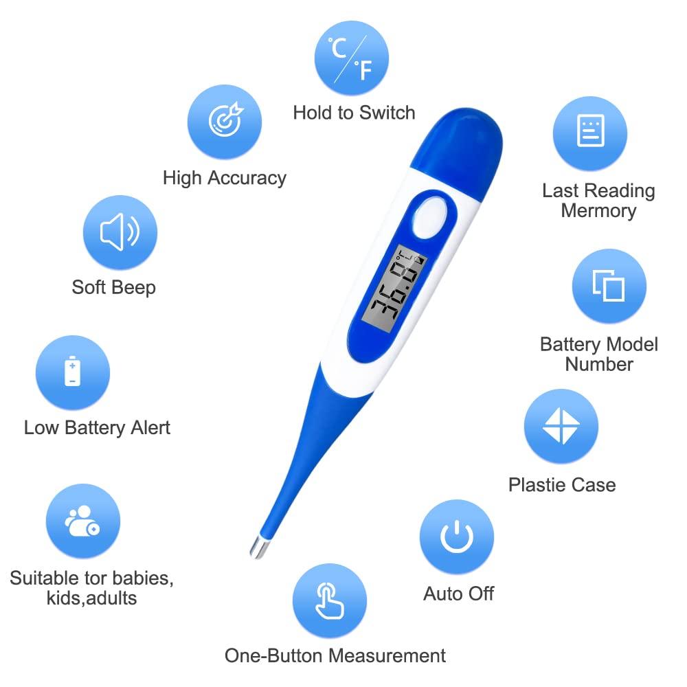 Berrcom Berrcom Digital Thermometer for Adults, Oral and Underarm Thermometer for Baby and Kids Medical Thermometer with Fever Alarm Rectal Thermometer with Soft Tips