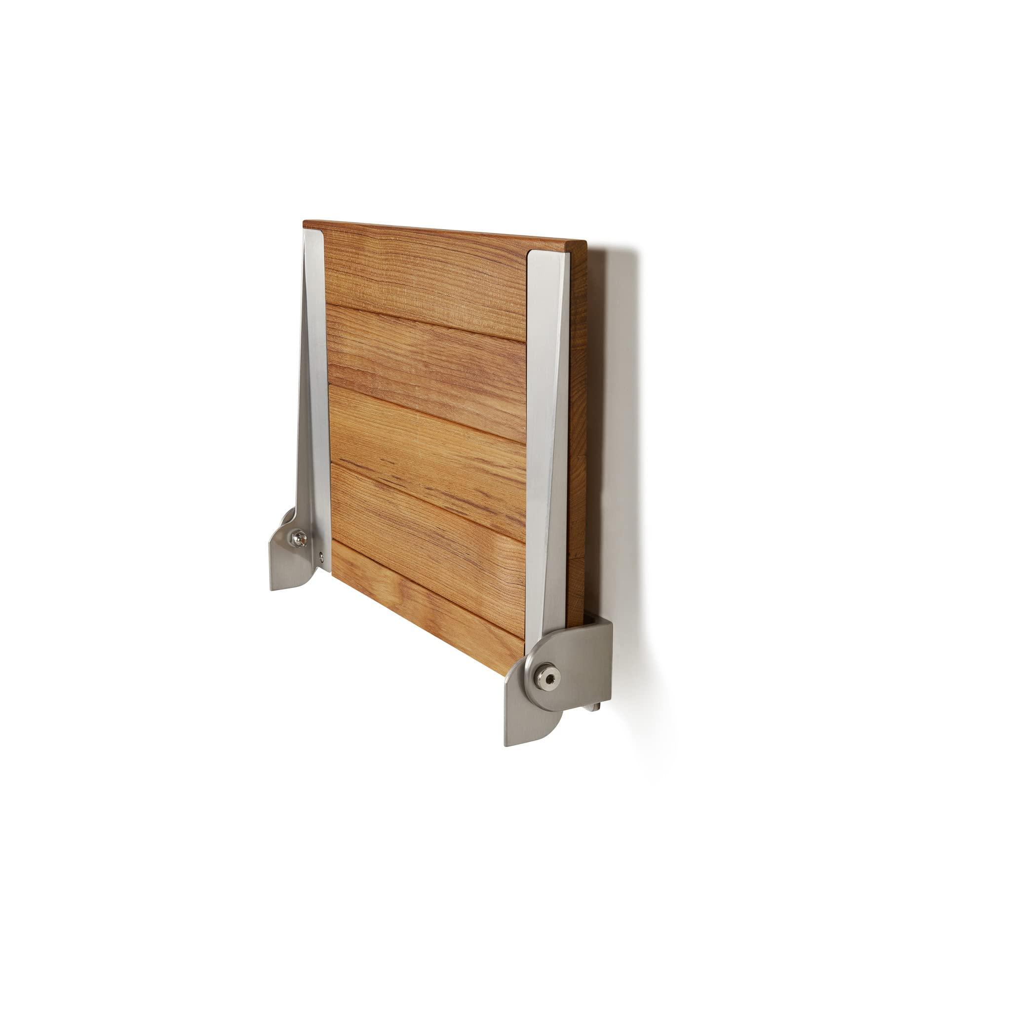 Seachrome Seachrome18 inch Silhouette Slimline Folding Wall Mount Shower Bench Seat, Natural Teak Wood with Silver Frame
