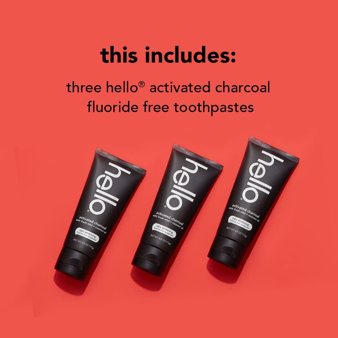 hello Hello Activated Charcoal Toothpaste, Fluoride Free with Activated Charcoal & Antiplaque Toothpaste, Fluoride Free for Teeth Whitening
