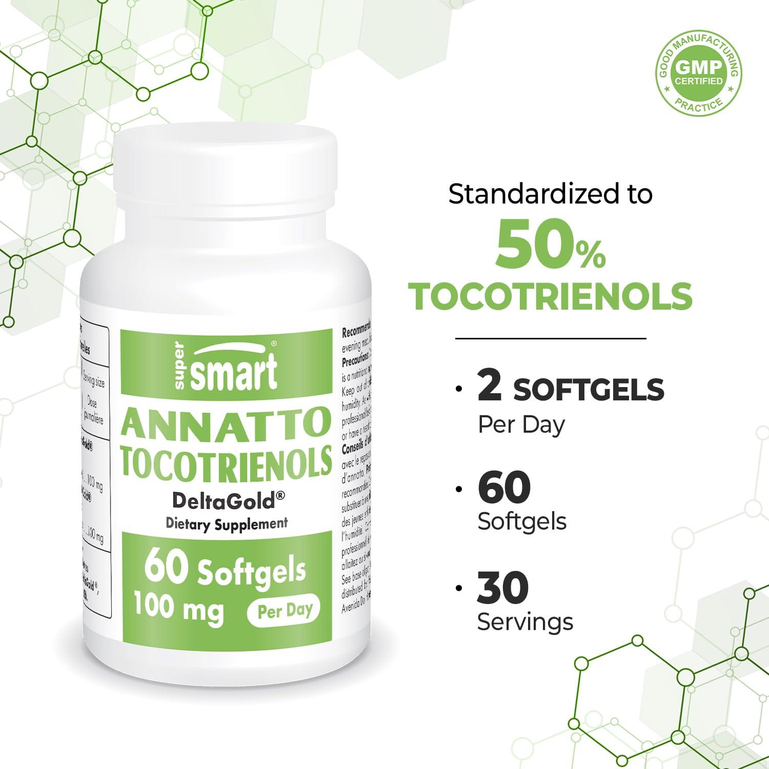 Supersmart Supersmart Annatto Tocotrienols 100mg per Day (DeltaGold Vitamin E) - Tocotrienols Supplement | Non-GMO & Gluten Free - 60 Softgels