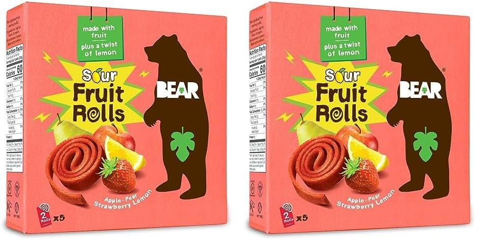 BEAR BEAR Sour - Real Fruit Yoyos - Strawberry-Apple - 0.7 Ounce (5 Count) - No added Sugar, All Natural, non GMO, Gluten Free, Vegan - Healthy on-the-go snack for kids & adults (Pack of 2)