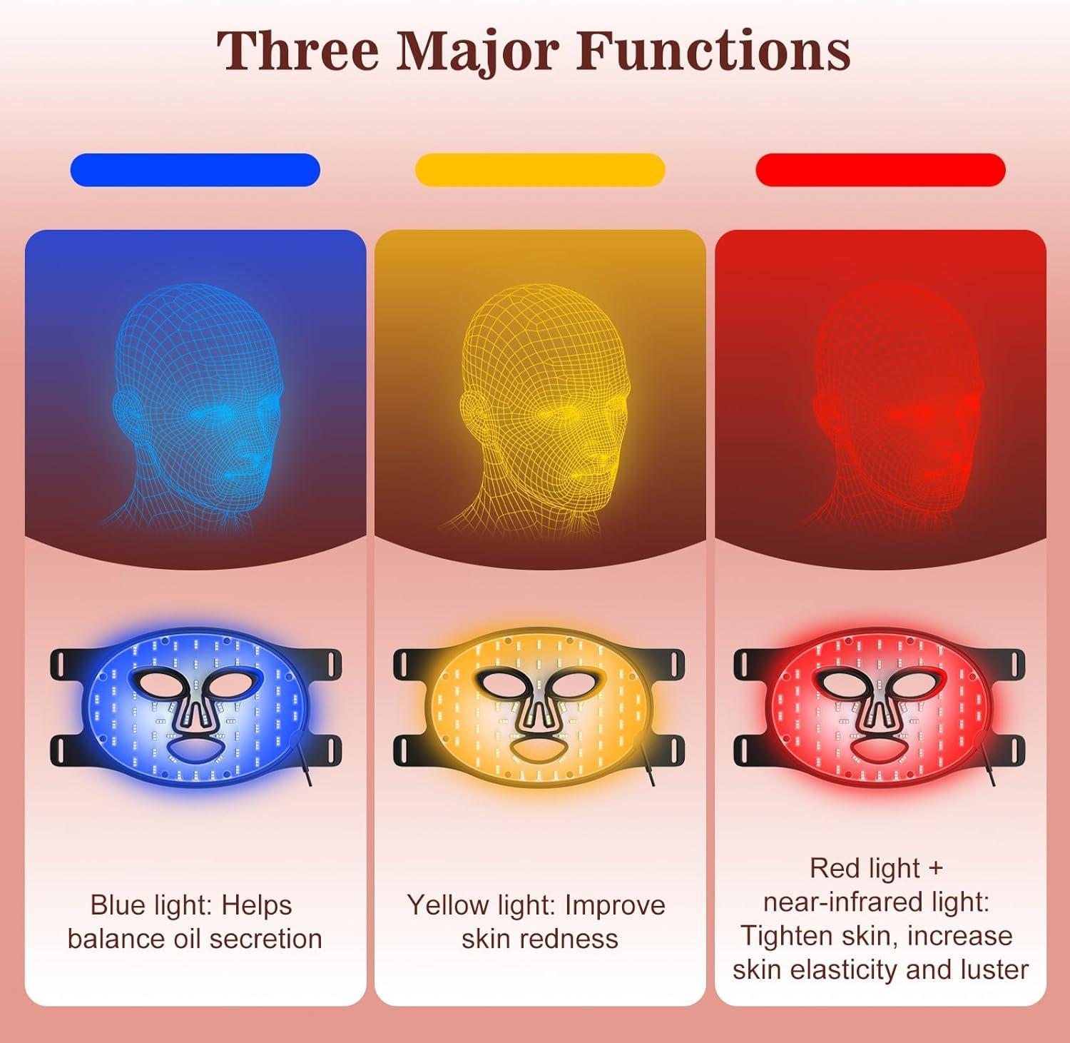 INTEO Red Light Therapy for Face, 3 Modes Portable Led Face Mask Light Therapy with Remote, Near-infrared 850 Red Light Therapy Mask with Timing Function, Red Light Therapy At Home 180 LED Beads