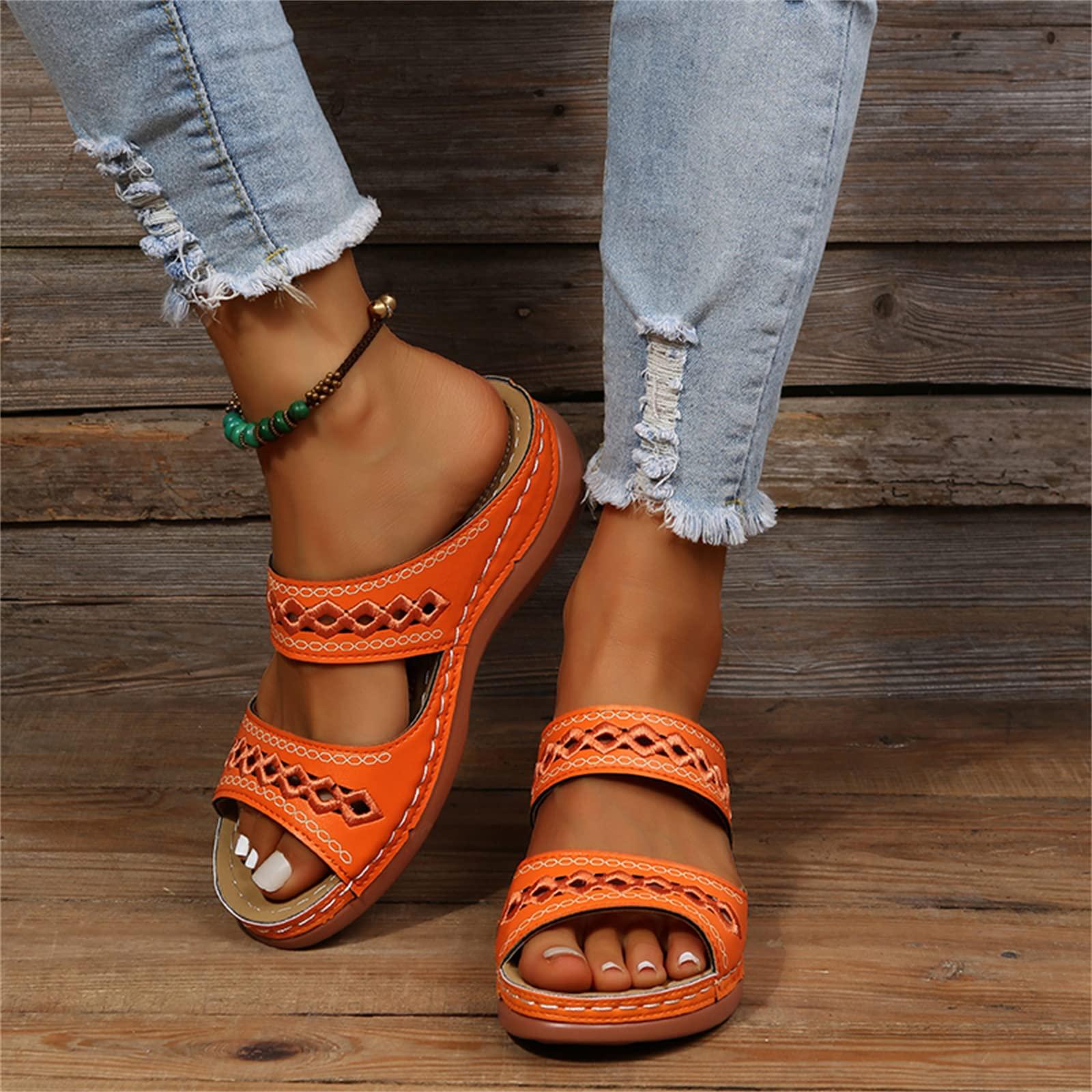 Generic Orthopedic Sandals For Women Plantar Fasciitis Arch Heel Support Women\'s Comfort Orthotic Walking Sandals Open Toe Arch Support Slides Wide Width Dressy Summer Orthopedic Flip Flops 2024