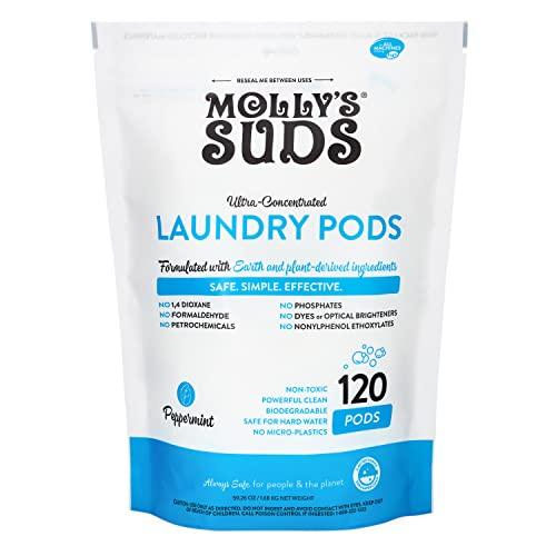 Molly's Suds Molly's Suds Peppermint Laundry Detergent Pods (120 Loads) & XL Wool Dryer Balls (White) Bundle