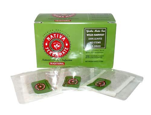 NATIVA YERBA MATE 100% PURE Nativa Yerba Mate Pack - 25 Yerba Mate Tea Bags - Individually Wrapped Bags (Pack of 2)
