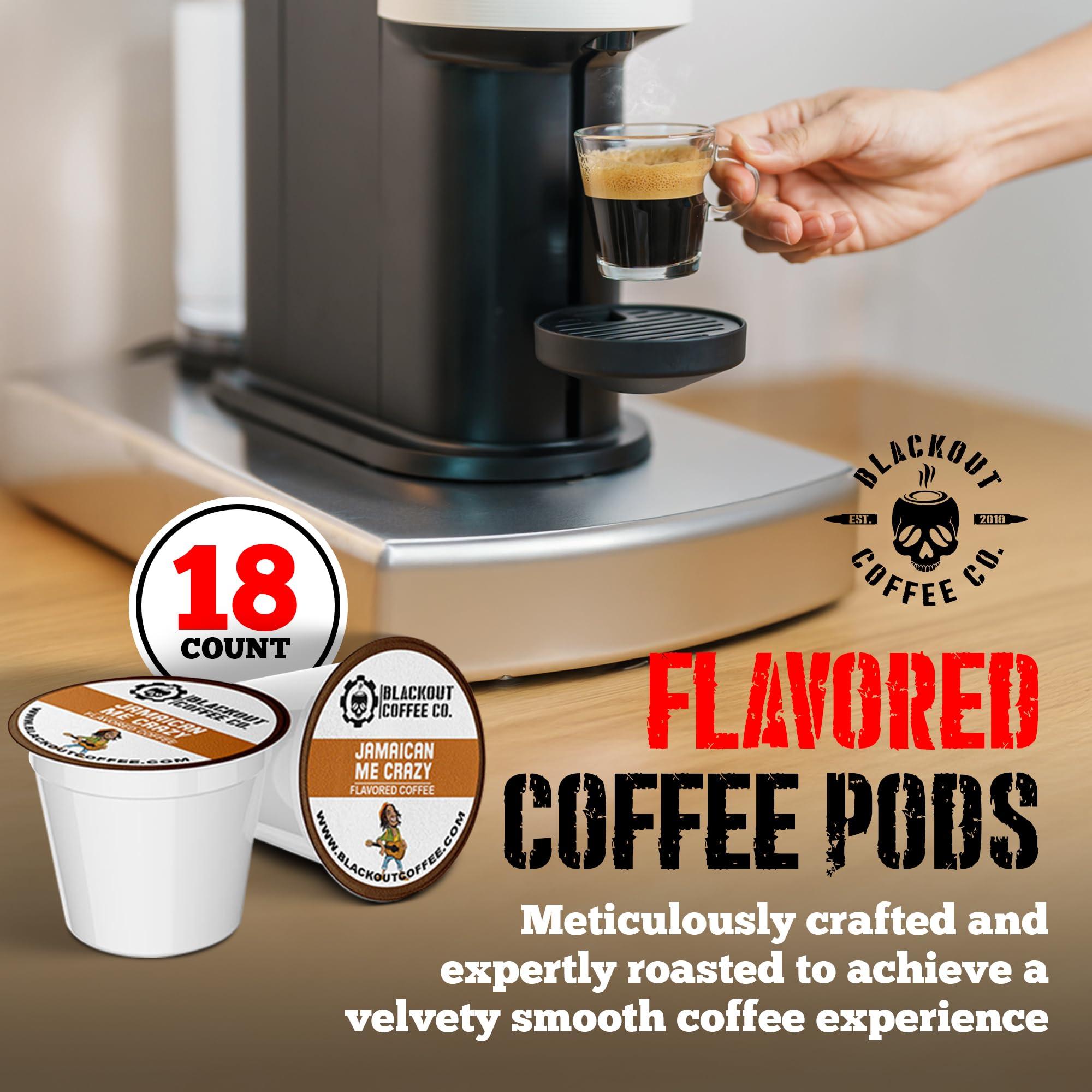 Blackout Coffee Co. Blackout Coffee Jamaican Me Crazy Flavored Pods, Freshly Roasted in the USA - K-Cup Compatible Single-Serve Pods (18 Count)