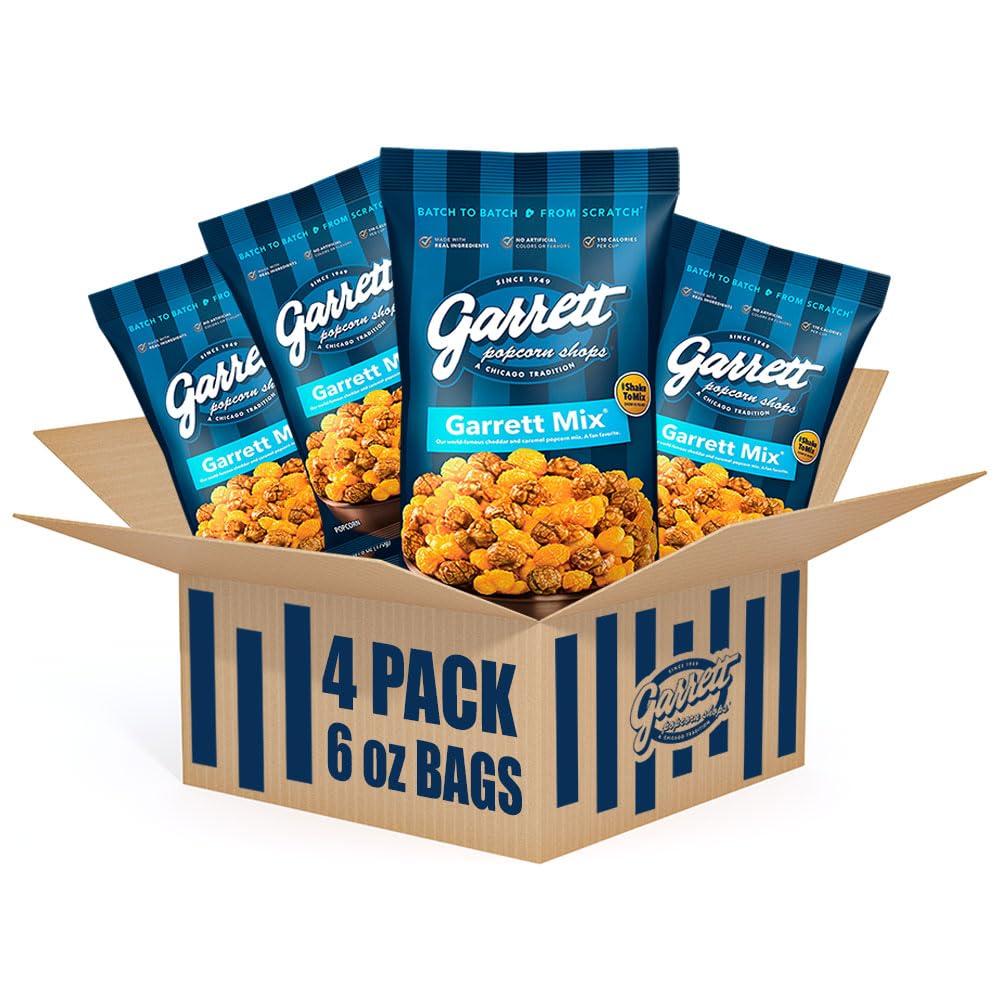 Garrett Popcorn Shops Garrett Popcorn Garrett Mix, 6.0oz, 4 Bags, Cheese and Caramel Gourmet Popcorn, Gluten Free, Sweet and Salty Snack, Popped Popcorn Bags