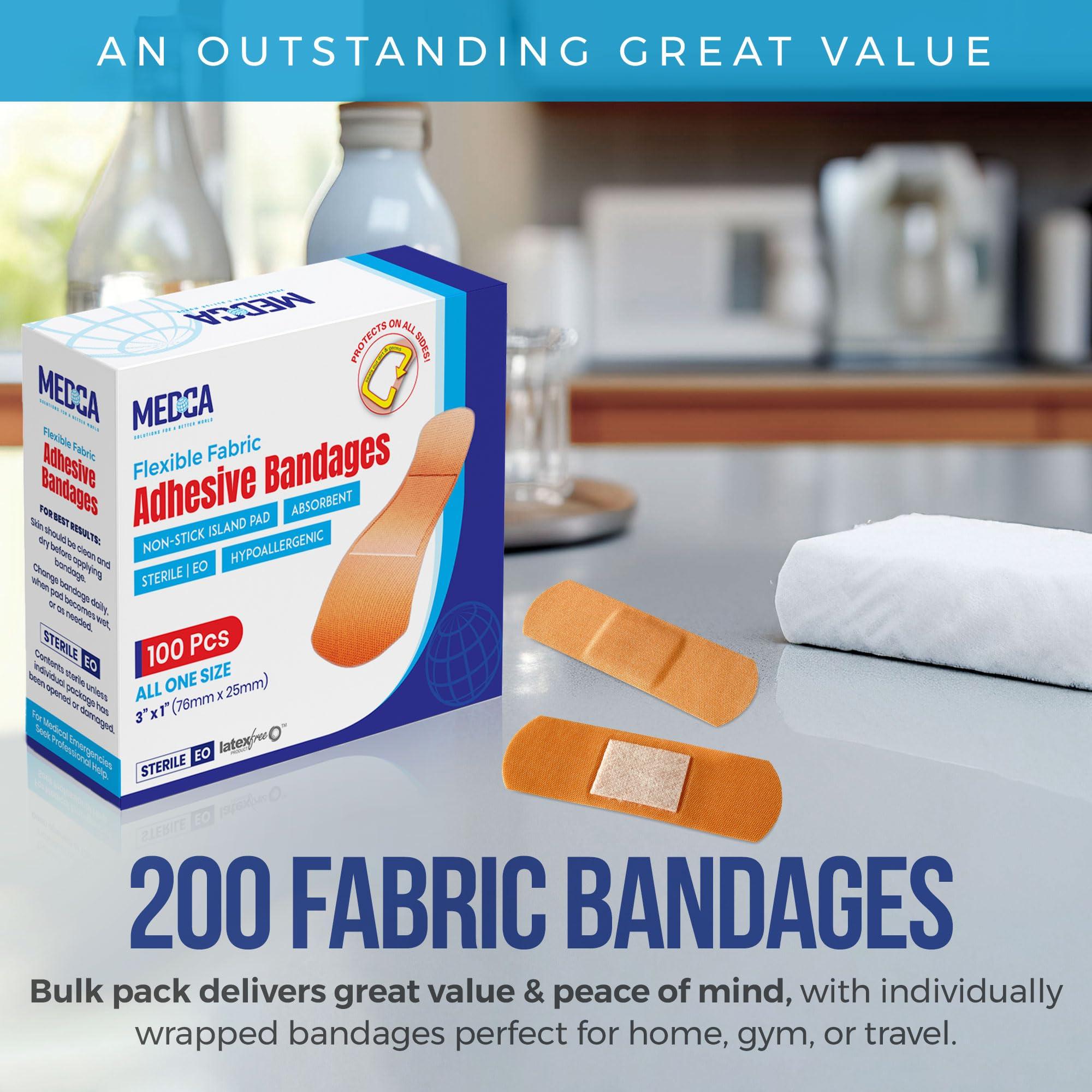 MEDca Flexible Fabric Bandages - Flex Fabric Adhesive Bandages Finger-Tip Bandages Knuckles andThumb Bandages for Finger Careand to Protect Wounds from Infection - (200 Count)