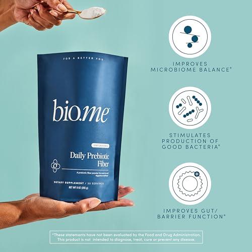 Bio.me Daily Prebiotic Fiber - Fiber Supplement Powder for Digestive Health & Gut Health - Fiber Powder Unflavored Prebiotics, Non-GMO Dietary Fiber, Gluten & Sugar Free Soluble Fiber Supplements-30 Servings