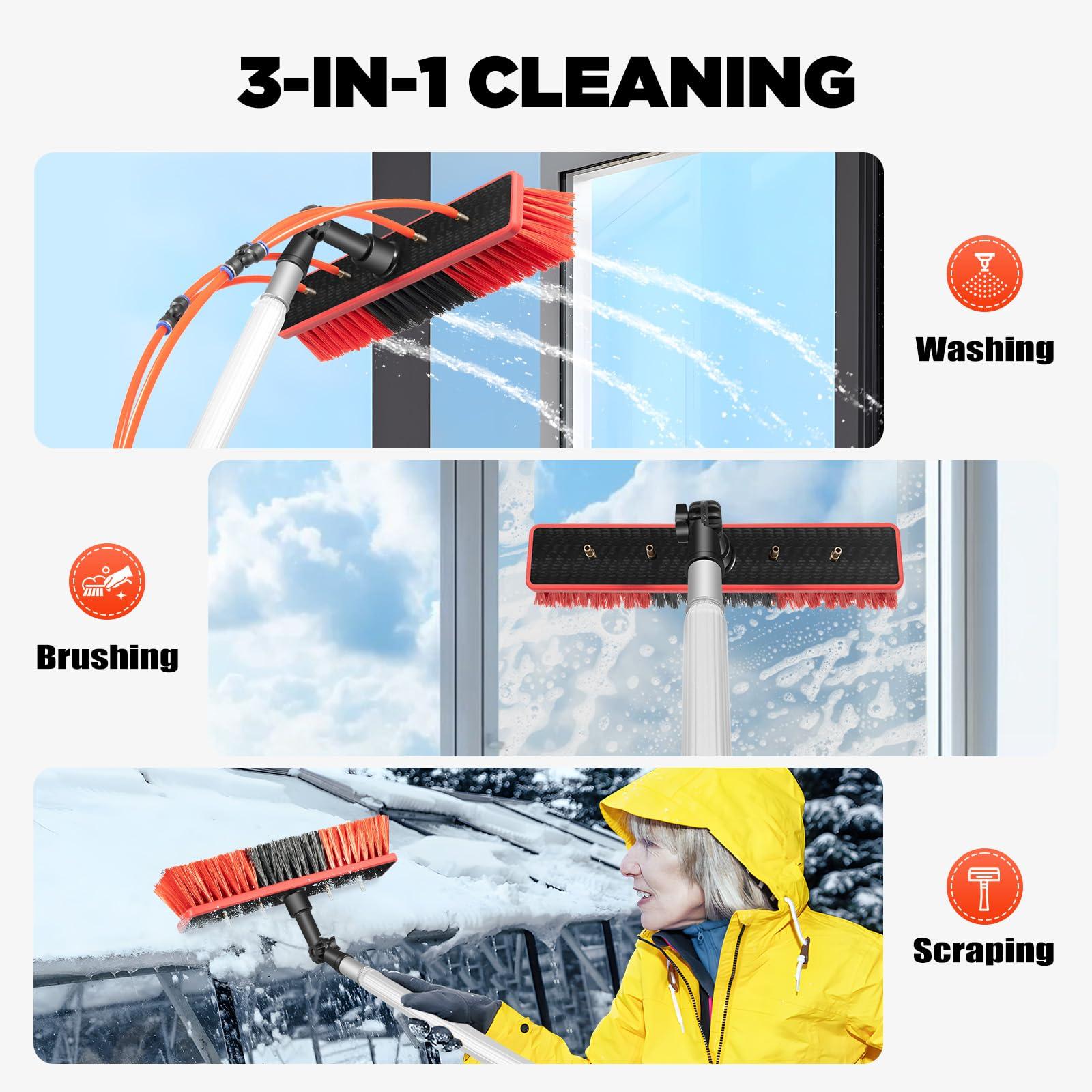 JAYGOVAN JAYGOVAN 26Ft Long Water Fed Pole Brush Solar Panel Cleaning Brush Telescopic High Reach Window Cleaning Pole Aluminum Outdoor Window Cleaner Extendable Cleaner Tool for Window Glass/Solar Panel