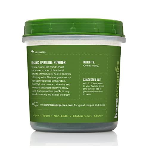 BareOrganics Bare Organics 13132 USDA Organic Raw Spirulina Powder, Whole Food Supplement, Gluten-Free & Non-GMO, 8 Ounce