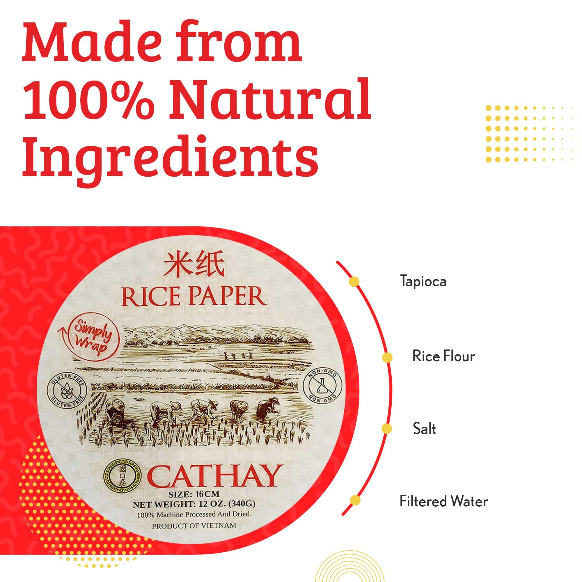 Cathay Cathay Fresh Spring Roll Rice Paper Wrappers, Rice Paper Wrappers for Fresh Rolls-25 Sheets, Non-GMO, Gluten-Free, Low Carb, Vietnamese Summer Wrap with Natural Ingredients, Veggie Wrap