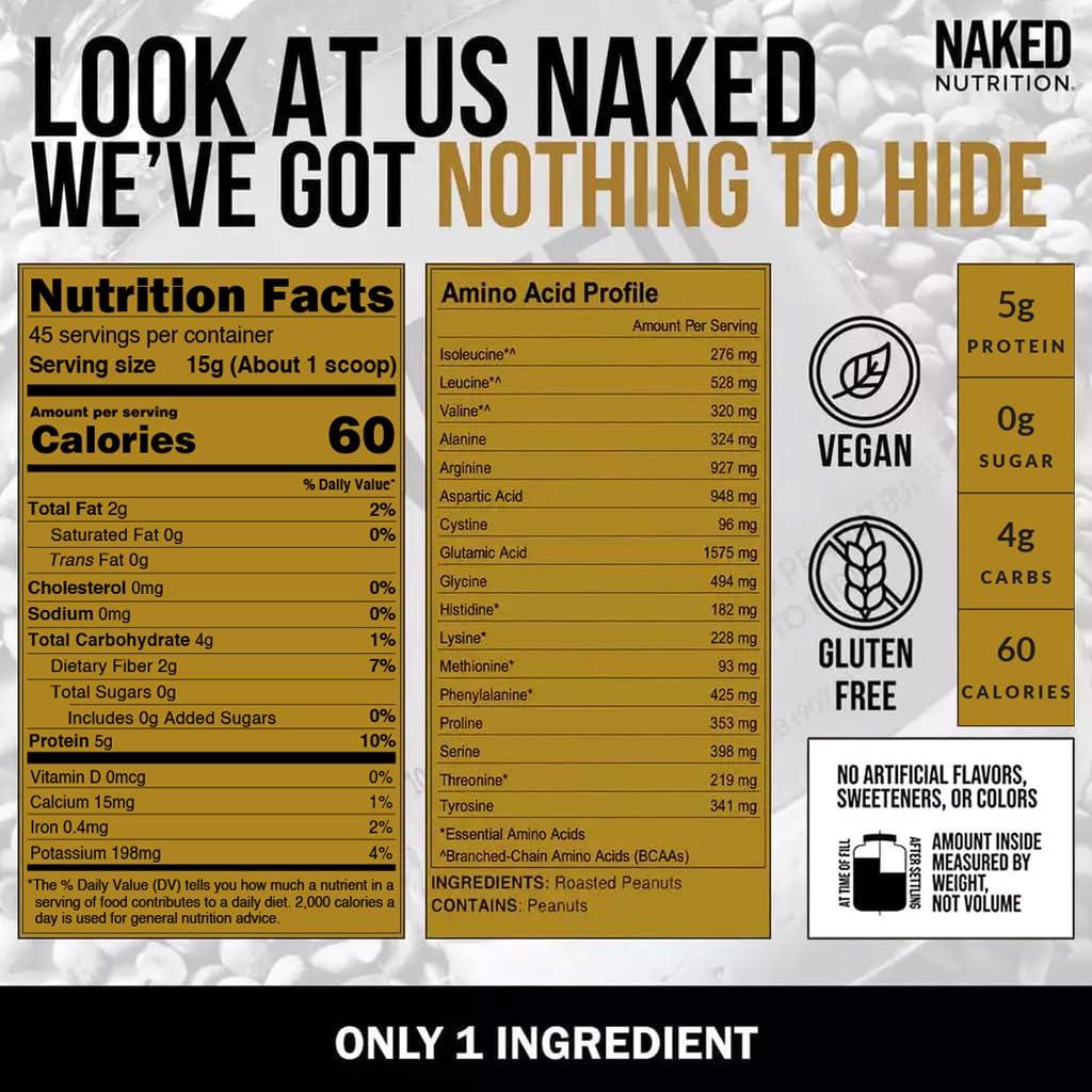 Naked Nutrition 1.5 LB Powdered Peanut Butter from US Farms Bulk, Only 1 Ingredient - Roasted Peanuts, Vegan, No Additives, Preservative Free, No Salt, No Sugar - 45 Servings - NAKED PB
