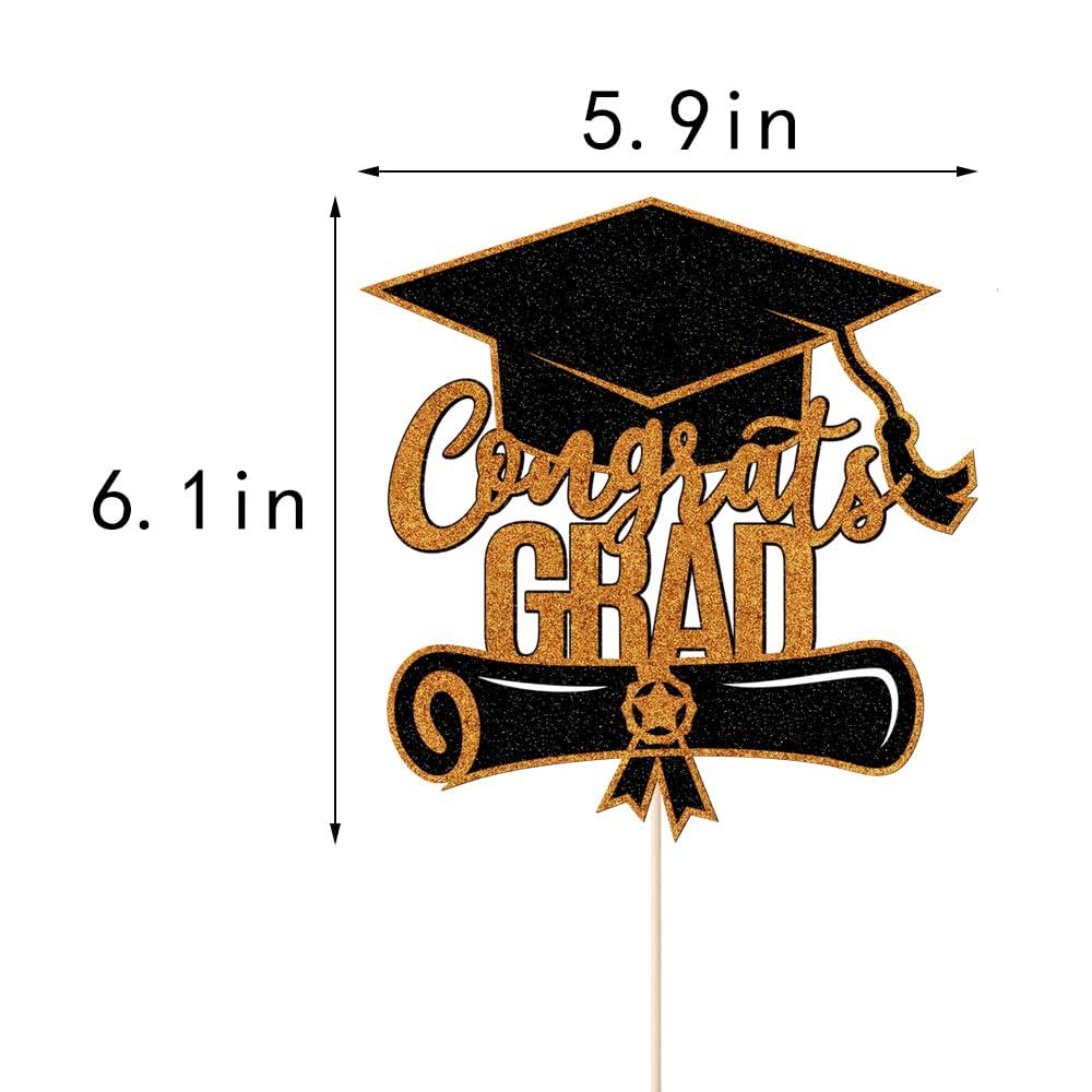 Sodasos Sodasos Glitter Congrats Grad Cake Topper,2024 Graduation Cake Topper,Congrats Grad Party Cake Decorations Supplies for Senior High School College Grad Party Supplies (Orange and black)