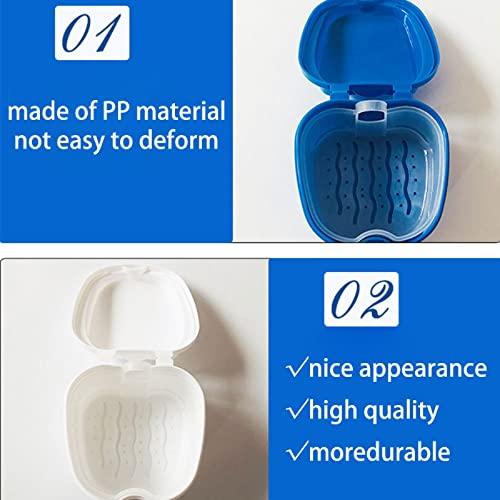 SEIWEI Denture Bath Case Cup Box Holder Storage Container with Strainer Basket for Retainer False Teeth Travel Cleaning (Light Blue)