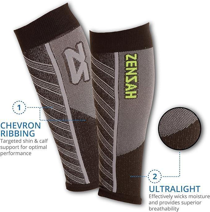 Zensah Zensah Featherweight Compression Leg Sleeves - Relieve Shin Splints, Calf Strains (Charcoal/Blue, Medium)
