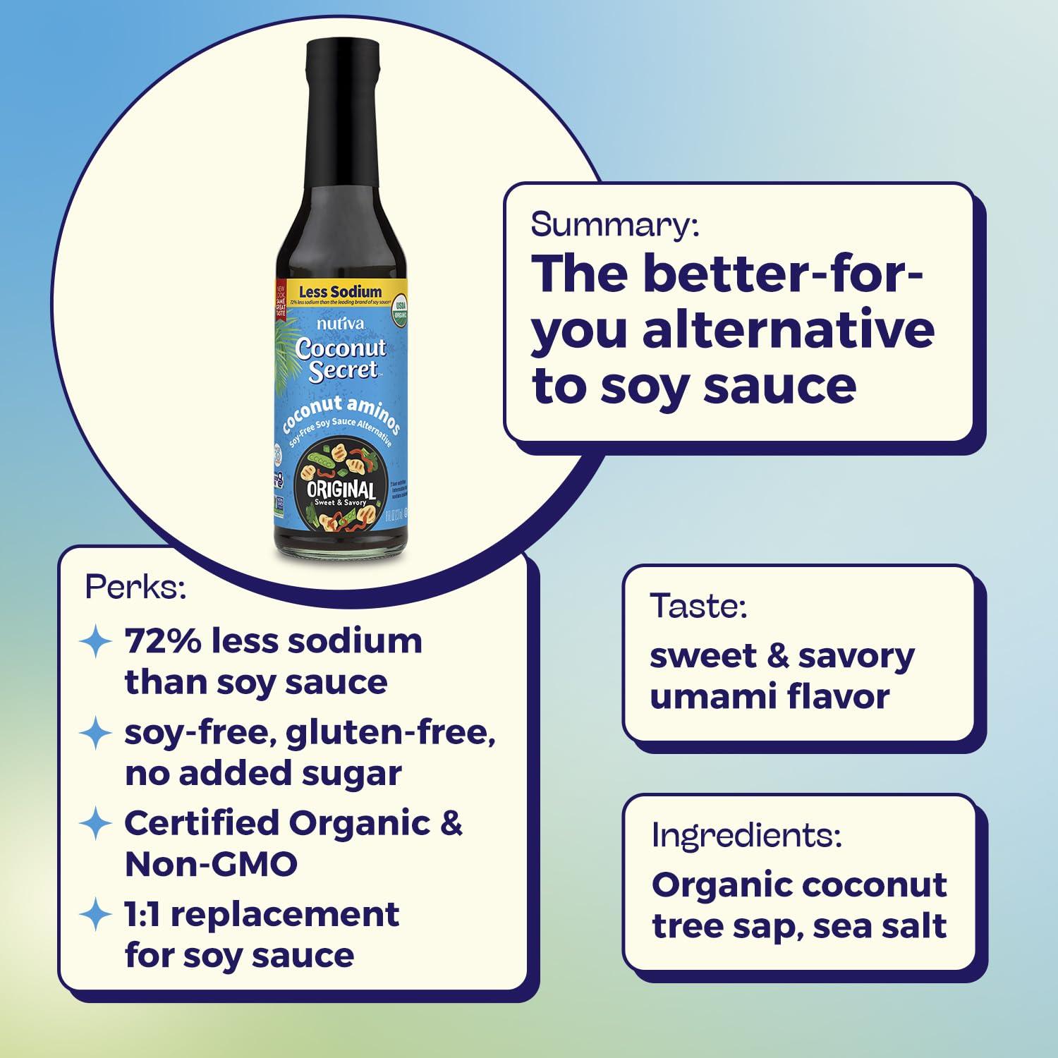 COCONUT SECRET Coconut Secret, Organic Liquid Coconut Aminos, 8 fl oz (pack of 4), All-Purpose Seasoning Sauce & Marinade, Soy-Free Soy Sauce Alternative, Low Sodium, Low Glycemic, Vegan & Gluten Free Stir Fry Sauce