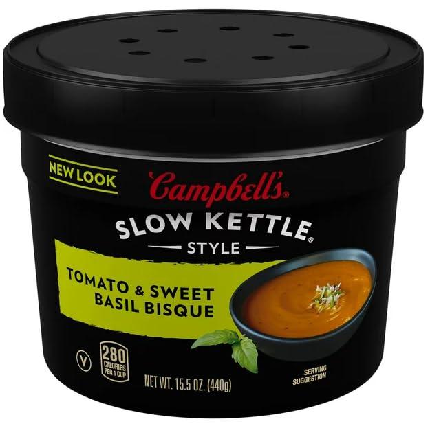 KING COMBOS Campbell\'s Slow Kettle Style Tomato & Sweet Basil Bisque, 15.5 oz. Tub + King Combos QR Code pack of (12)