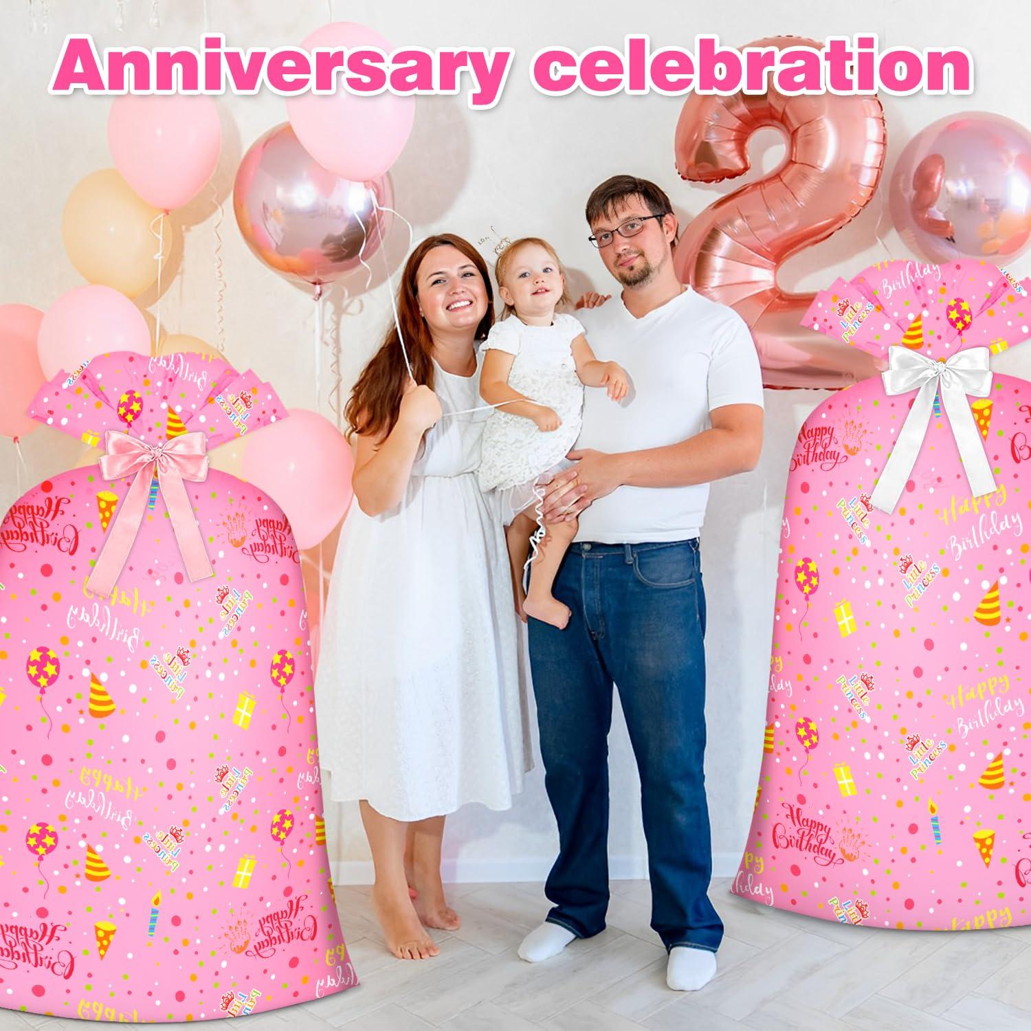 BWLOIES Jumbo Gift Bag Birthday Gift Bag for Girls Kids,Big Gift Bags for Huge Gift Bags Giant Gift Bags with Happy Birthday Cake Balloon Pink Design,Extra Large Gift Bag Oversized Gift Bags Bithday Gift Wrap Bag for Present Bag,Wrapping Bags for large Gifts