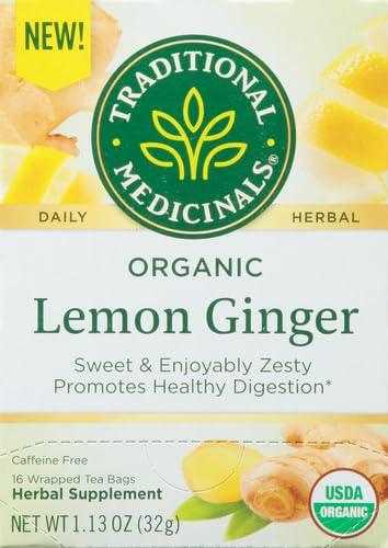 Traditional Medicinals Traditional Medicinals Tea, Organic Lemon Ginger, Promotes Healthy Digestion, 16 Tea Bags (Pack of 2)