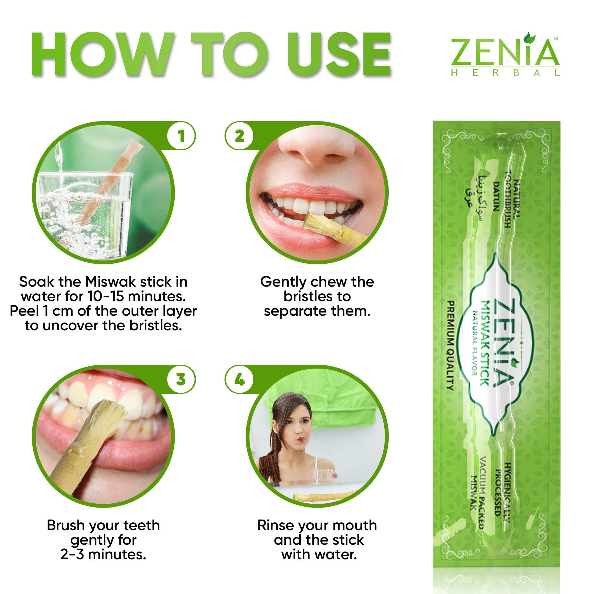 Zenia Zenia Sewak Natural Miswak Toothbrush - Vacuum Sealed Natural Flavor Traditional Peelu Toothbrush Stick - for Healthy Gums, Teeth, and Fresher Breath (Pack of 12)