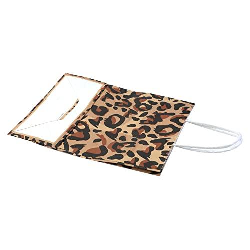 Mewutal Mewutal 10PCS Leopard Print Gift Bags Brown Paper Bags Exquisite Craft Bags for Party Birthday Wedding Present, with Hnadle (22016080mm/8.666.33.15Inch)