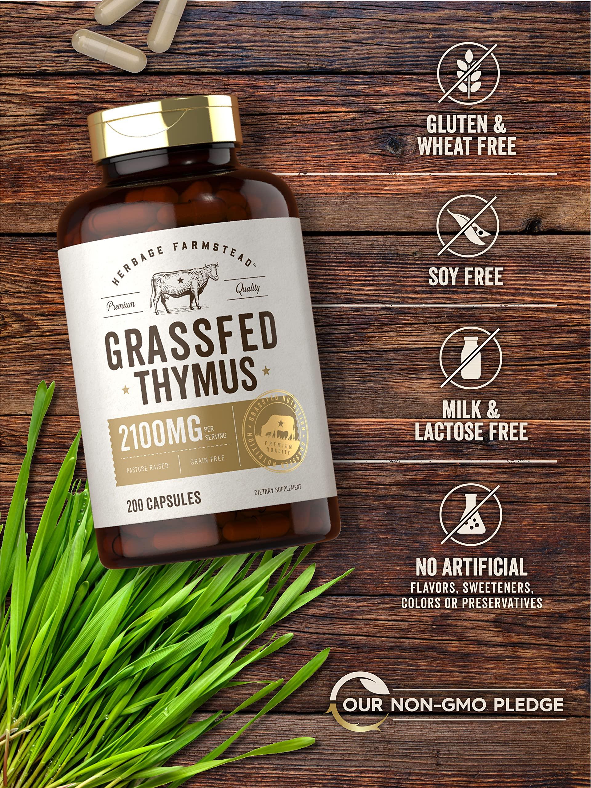 Carlyle Carlyle Grass Fed Beef Thymus Supplement | 4200mg | 200 Capsules | Pasture Raised, Non-GMO, Gluten Free | by Herbage Farmstead