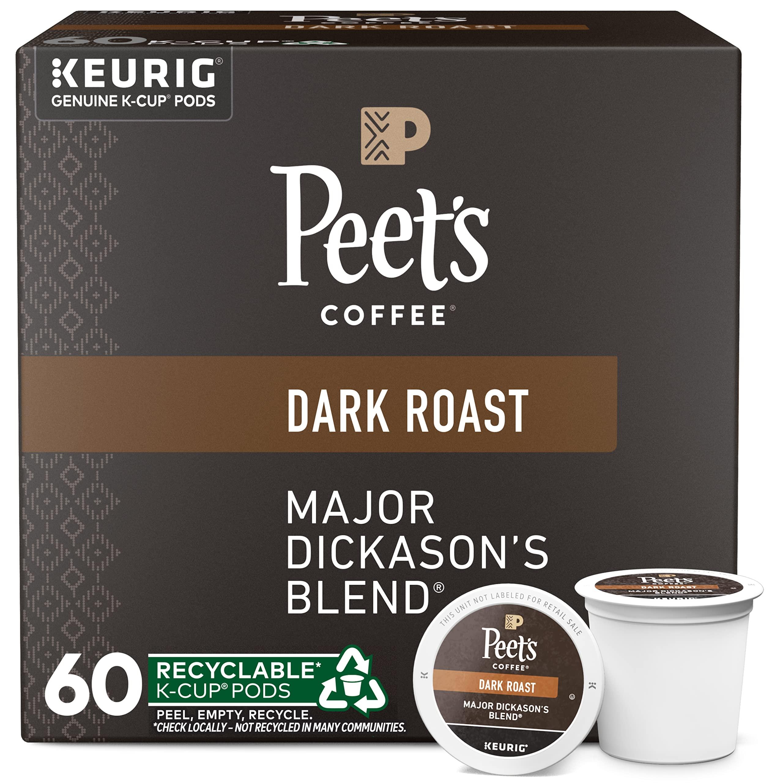Peet's Coffee Peet\'s Coffee, Dark Roast K-Cup Pods for Keurig Brewers - Major Dickason\'s Blend 60 Count (6 Boxes of 10 K-Cup Pods) Packaging May Vary
