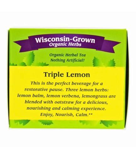 Four Elements Four Elements 4E Triple Lemon Tea, Blended with Lemongrass, Lemon Balm and Lemon Verbena, 100% Organic Herbal Tea, 16 Teabags, 1.2 OZ