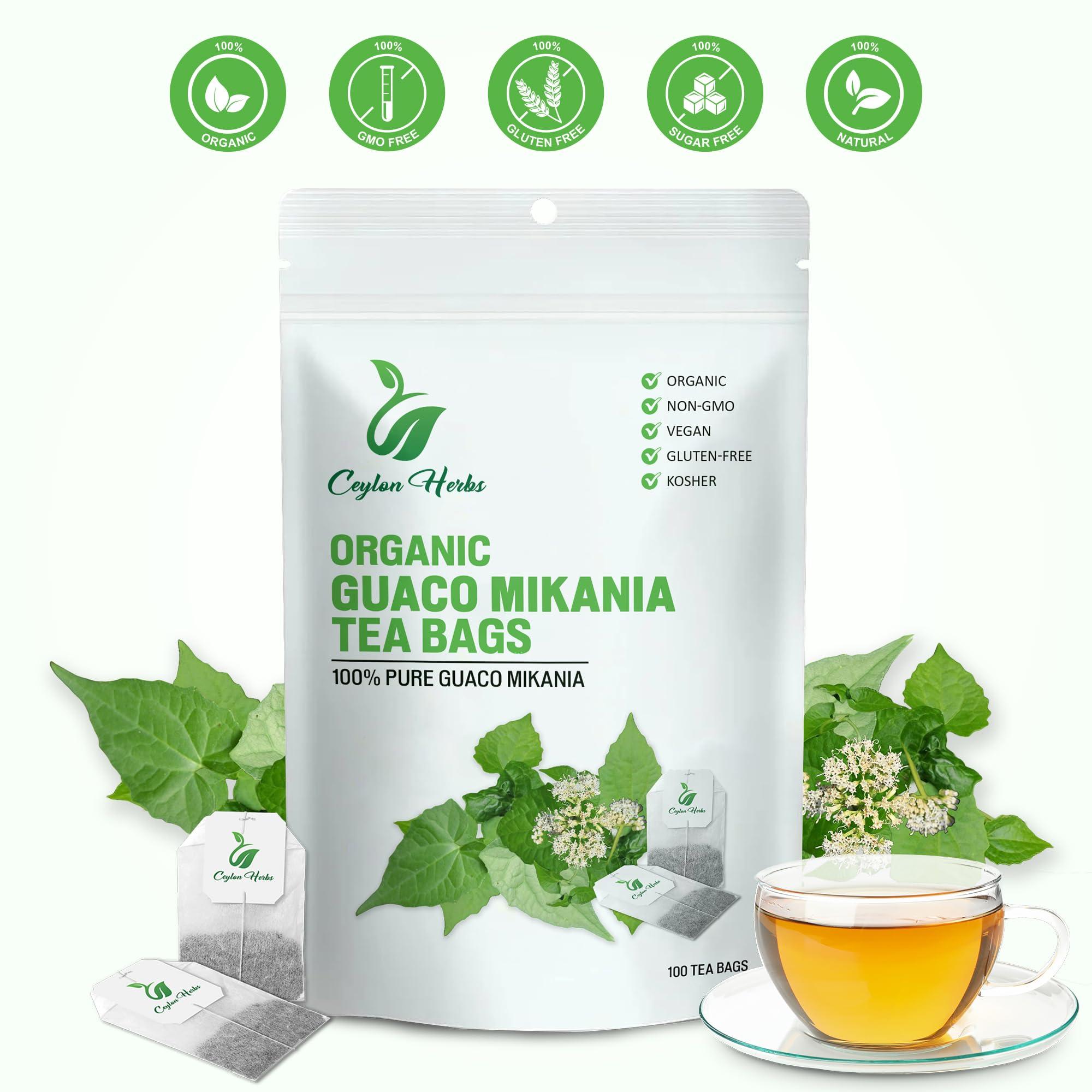CEYLON HERBS 100 Guaco Mikania Tea Bags - 100% Pure, Organic, Wild-Crafted Herbal Tea Bags for a Refreshing, Earthy Brew