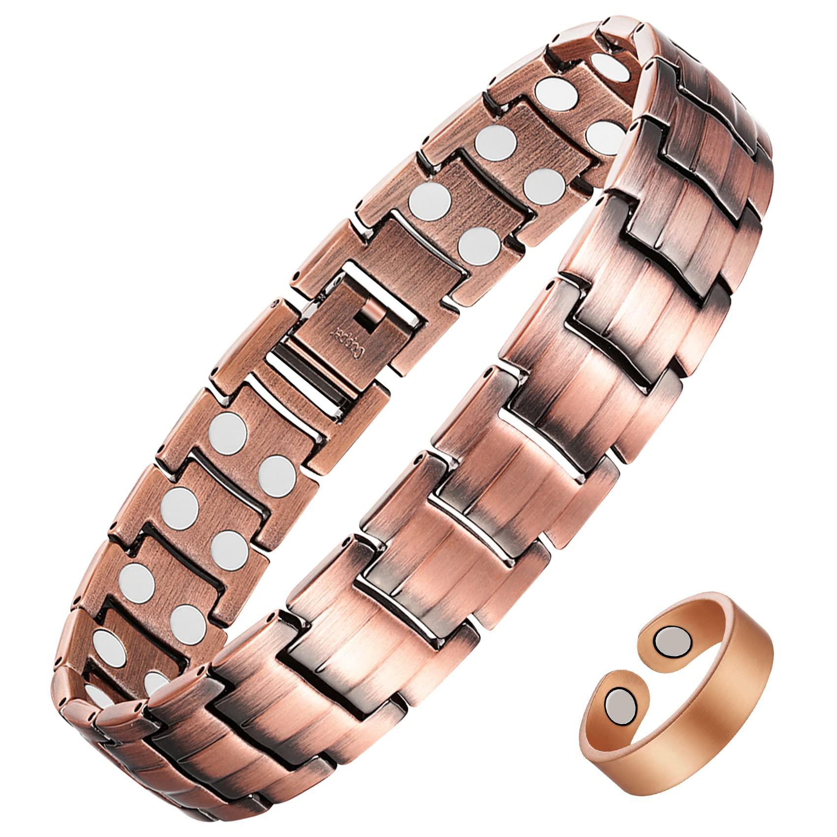 Feraco Feraco Men\'s Copper Magnetic Bracelet and Ring Elegant 99.99% Solid Copper Bracelets with Double-Row Strong Magnets, Magnetic Field Therapy Jewelry