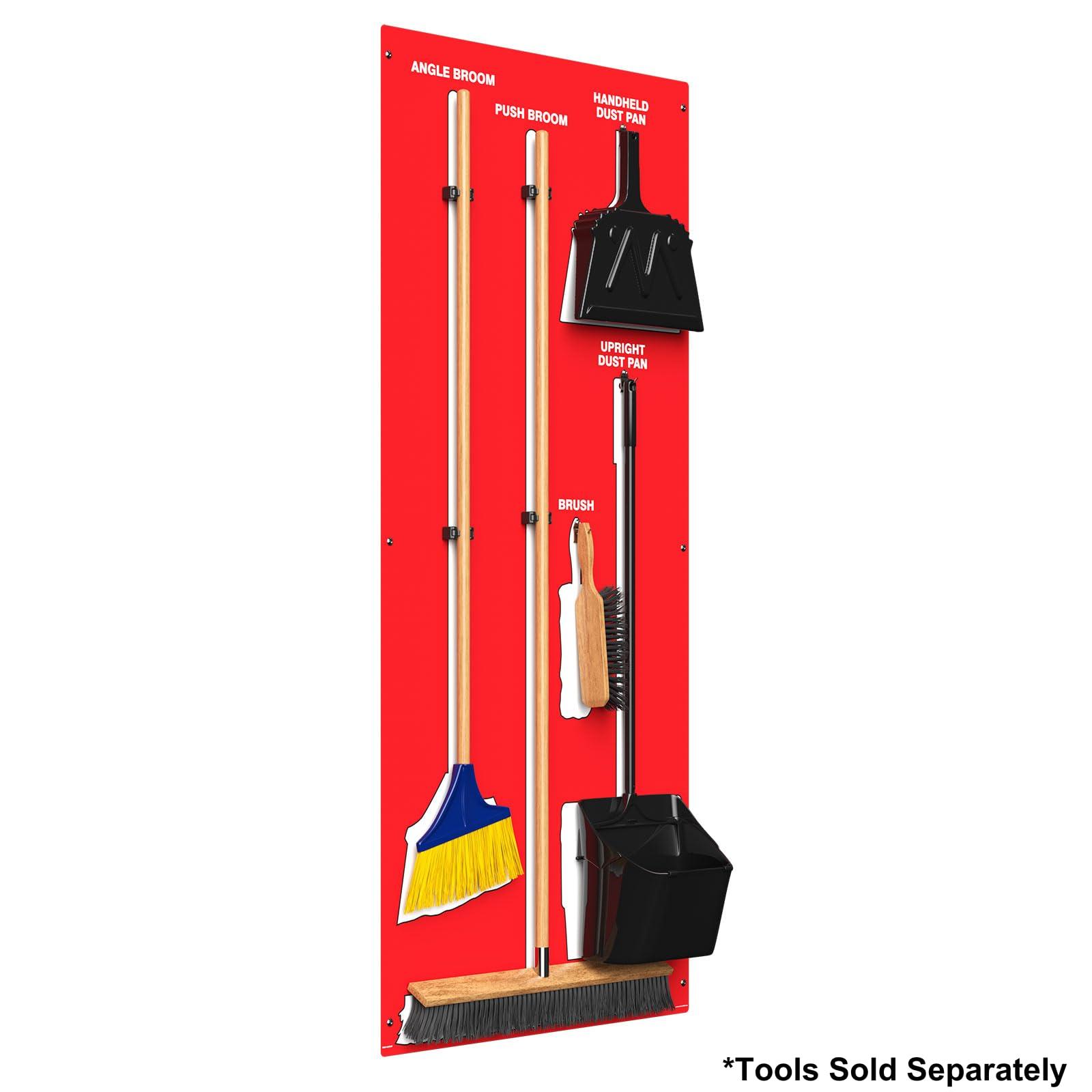 Accuform Clean & Sweep 5S Shadow Board/Wall Mount Broom Holder, 68\" x 30\" Board, 5S Cleaning Station - Board Only, Tools Sold Separately, Made in The USA by AccuformNMC, Red/White, PSB614RDWT