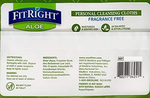 Medline FitRight Aloe Quilted Heavyweight Personal Cleansing Cloth Wipes, Unscented, 576 Count, 8 x 12 inch Adult Large Incontinence Wipes