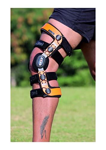 KGOI KGOI ELITE Knee Support Brace, Flexible, Adjustable with Stainless-Steel Gear Hinges for Ligament, Sports Injuries, Arthritis, Pain Relief, for Men and Women, Orange, Size 10