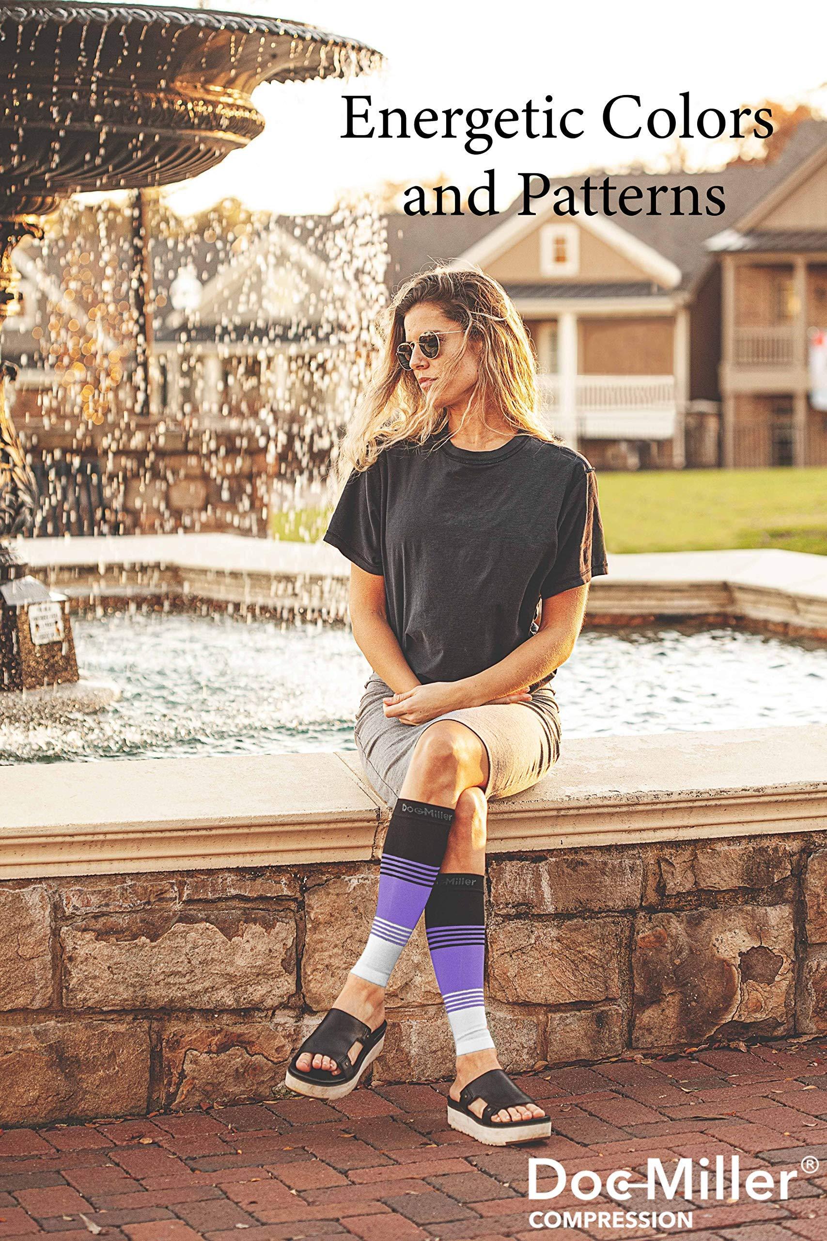 Doc Miller Doc Miller Compression Calf Sleeve for Men & Women, Medical Grade, 20-30mmHg Graduated Support for Running, Calf Tear, Shin Splints, Knee High, Calf Sleeves, Stripes Design, Extra Large Size,1 Pair