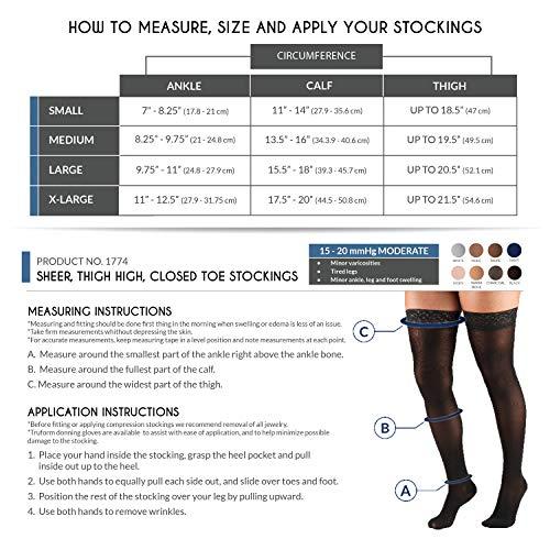 Truform Truform Sheer Compression Stockings, 15-20 mmHg, Women's Thigh High Length, 20 Denier, White, Large