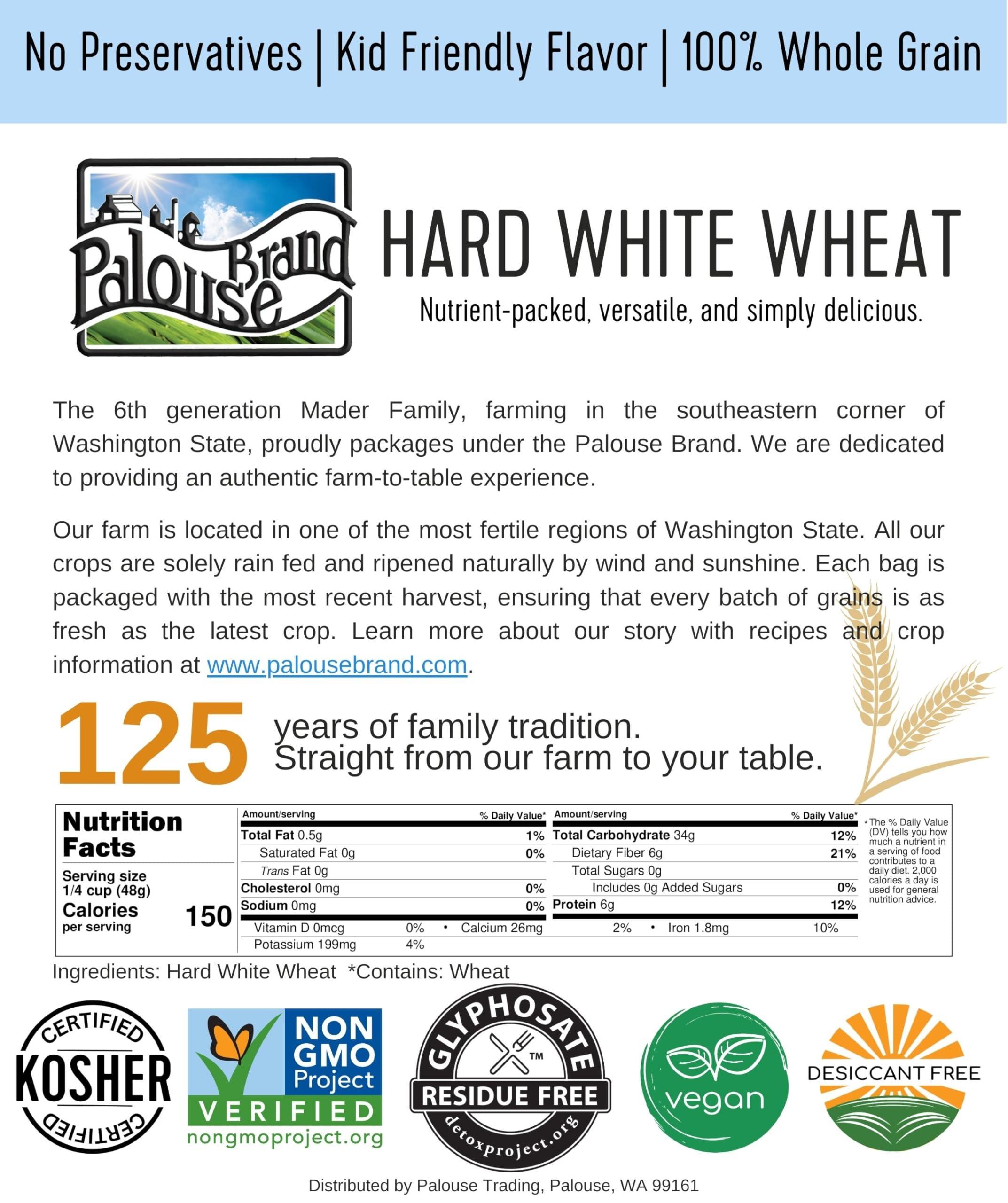 Palouse Brand Certified Glyphosate Residue Free Hard White Wheat Berries | 1 lb Pouch | 100% Non-Irradiated | Kosher Parve | USA Grown | Field Traced