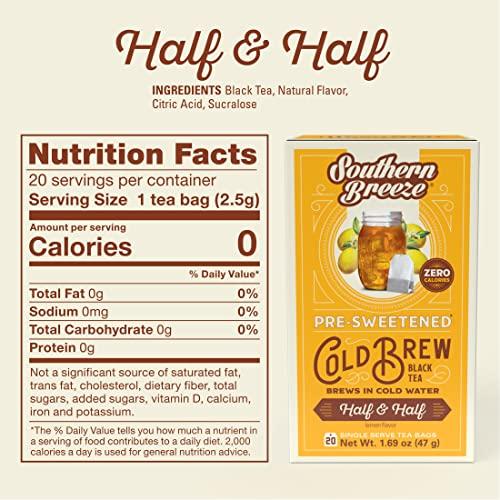 Southern Breeze Southern Breeze Cold Brew Sweet Tea Half & Half Iced Tea with Black Tea and Zero Carbs Zero Sugar, 20 Individually Wrapped Tea Bags (Pack of 2) Southern Sweet Tea Iced Tea Beverage