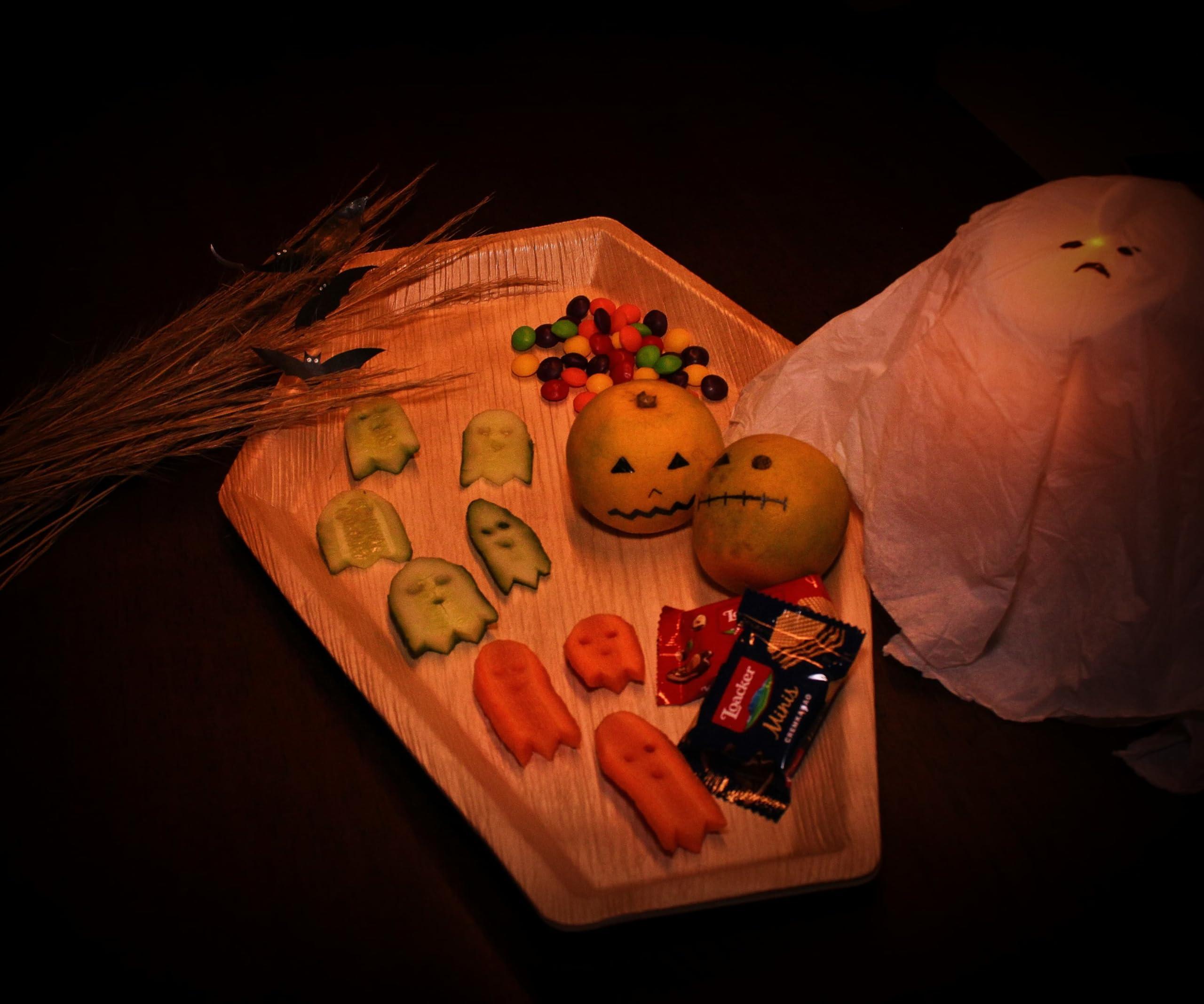 LEAFIQUE LEAFIQUE 17 x 12 Inch Coffin Shape Palm Leaf Trays (Pack of 10) Eco-Friendly Bamboo Disposable Charcuterie Boards, Halloween Party Serving Platters, 100% Compostable and Biodegradable