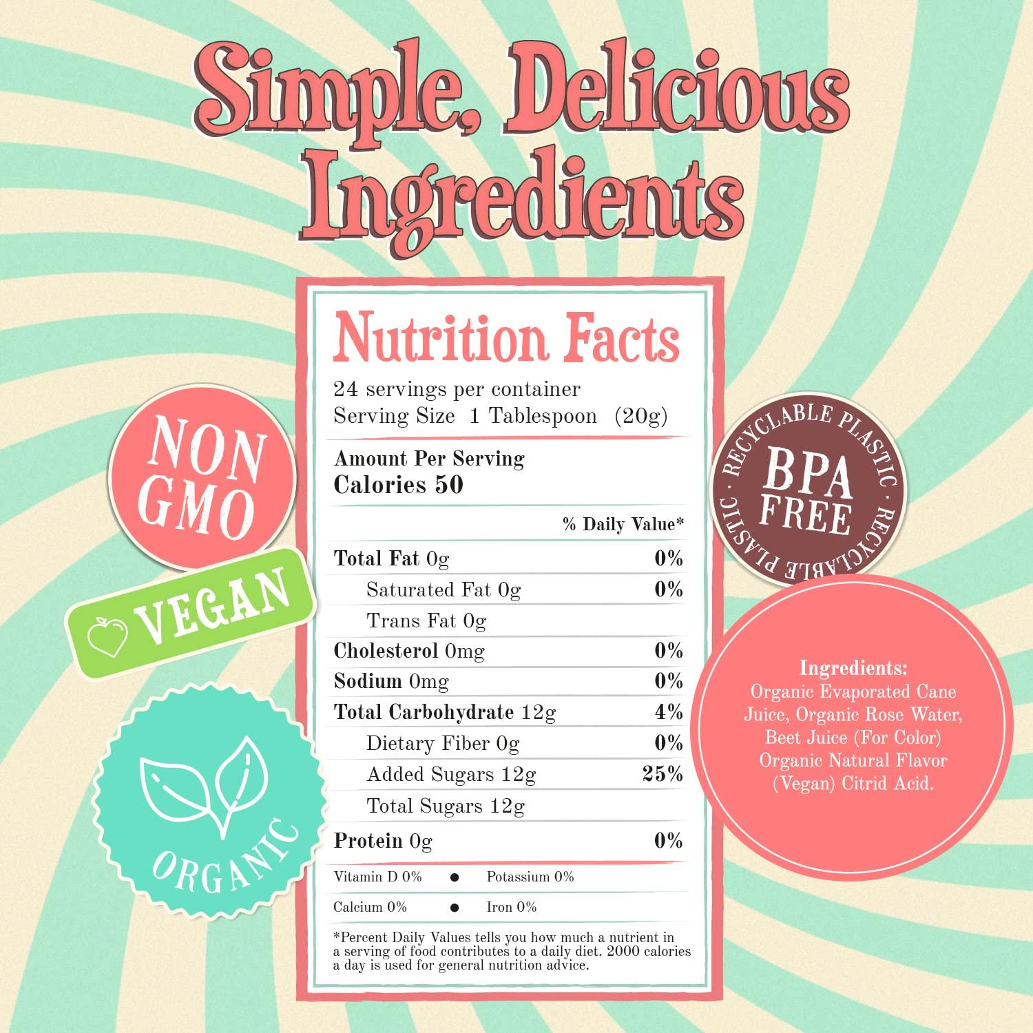 Wabry Wäbry Organic Rose Syrup – 16.4oz (468g), Natural Coffee Syrup, Perfect for Lattes, Tea, Shaved Ice and Soda, Vegan Friendly, Non-GMO, Dye-Free Snow Cone Syrup – BPA-Free Plastic Bottle