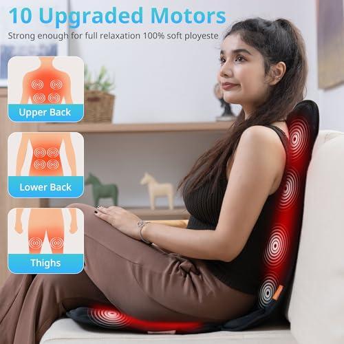 CARSHION CARSHION 10 Vibration Motors, Massage Seat Cushion with Heat,Back Massager for Chair Back Massager Heated Seat Cover Massage Chair Pad for Pain Relief Home Office Use