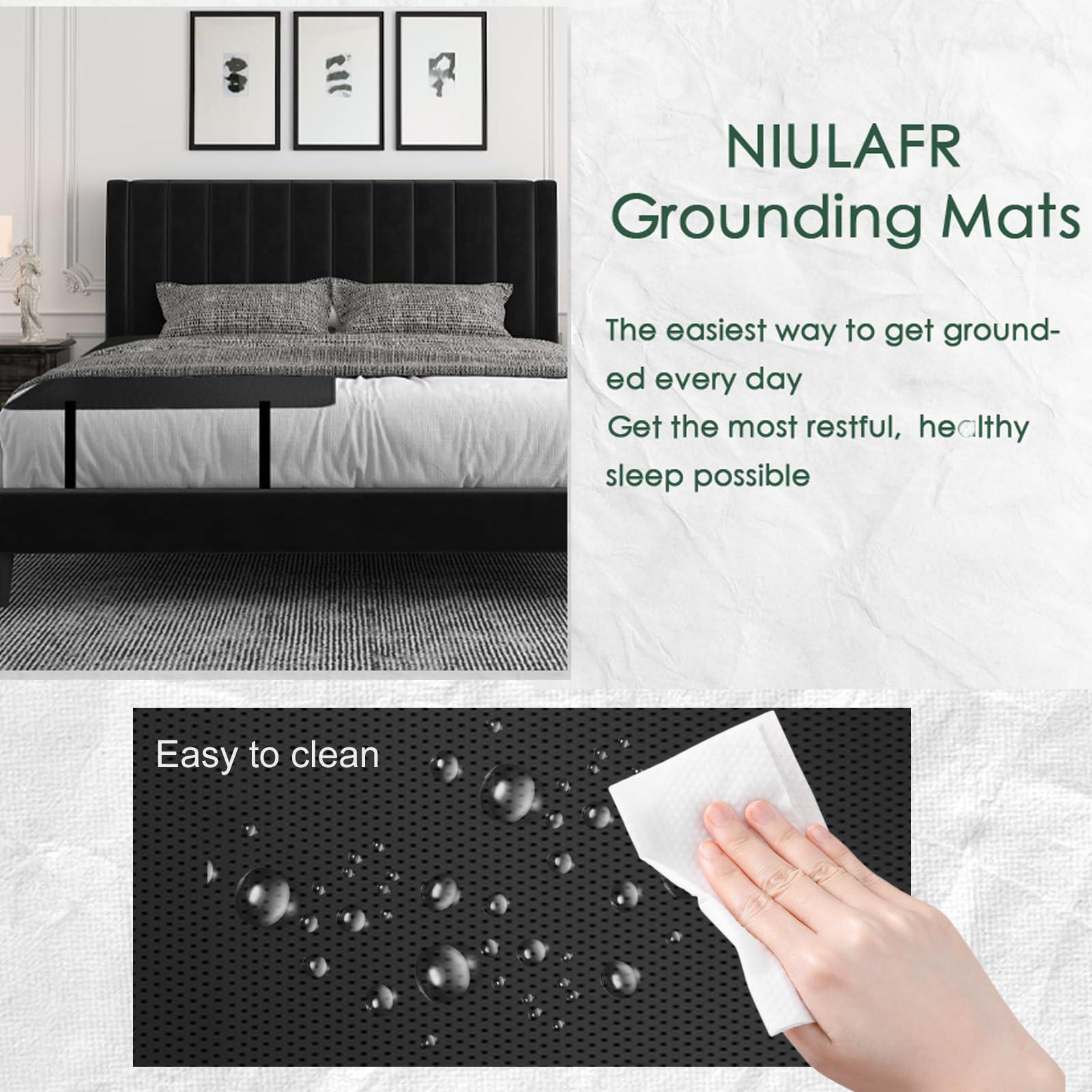 NIULAFR Grounding Mat for Bed,Grounding Pad for Sleep, Improve Sleep, Pain and Stress Relief, Anti-Slip PU Leather Grounding Healthy Therapy Mattress at Home, Office, Work with Grounding Cord(54x78 Inch)
