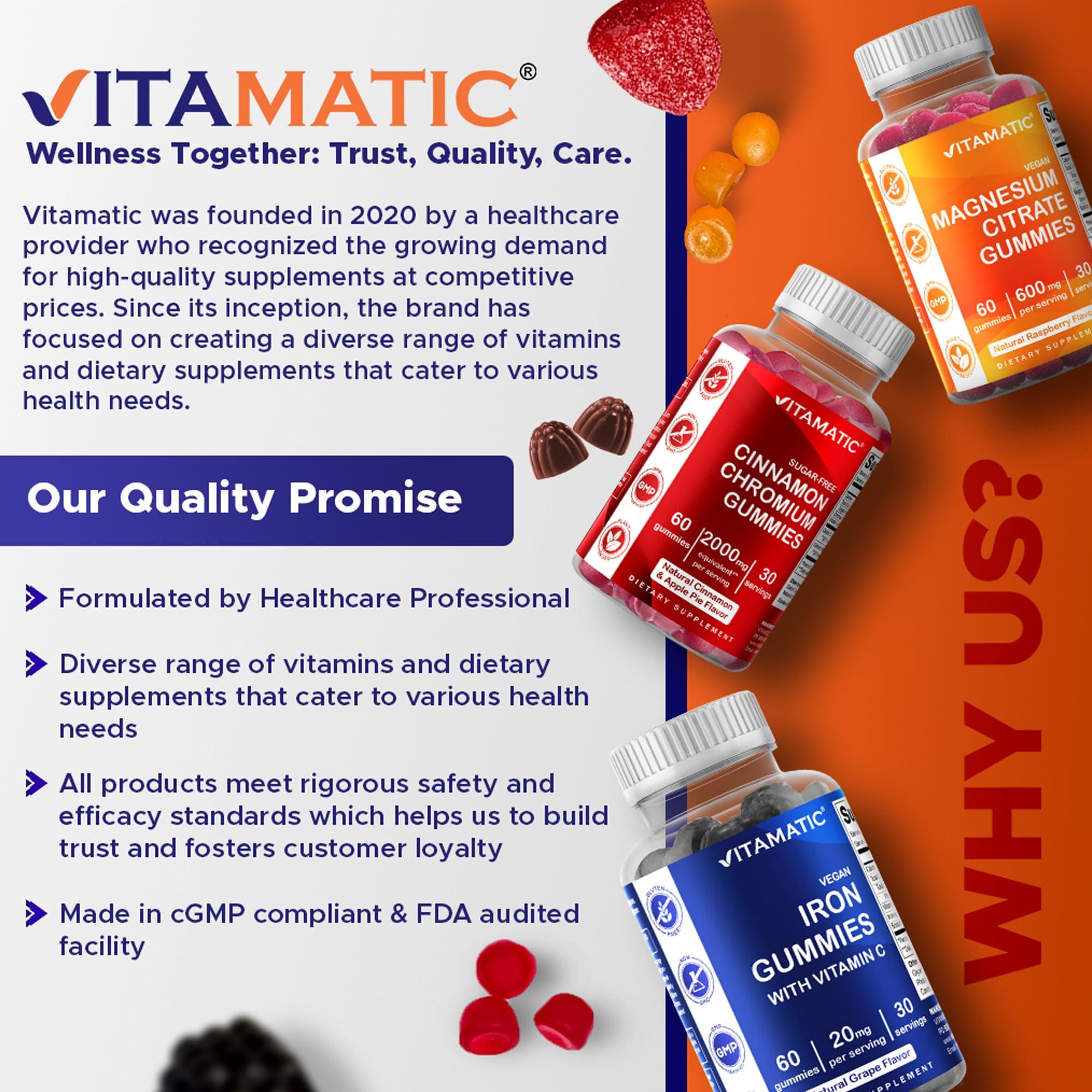 Vitamatic Vitamatic Biotin Gummies 10,000 mcg for Stronger Hair, Skin & Nails - 60 Vegan Gummies - Also Called Vitamin B7 (6 Bottles)
