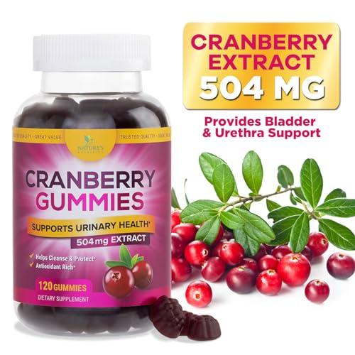 Nature's Nutrition Cranberry Gummies - Urinary Tract Health Gummy + Vitamin C - 25,000mg - Triple Strength Cranberry Concentrate Extract Supplement Pills, Ultimate Potency, Non-GMO, Gluten Free - 120 Gummies
